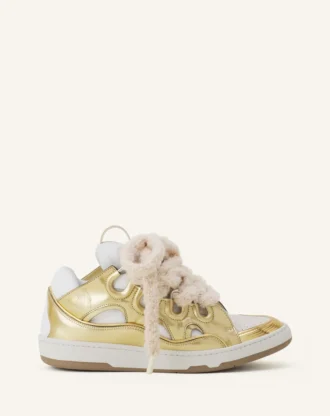 Curb Metallic-Ledersneaker mit Mesh-Schnürsenkeln