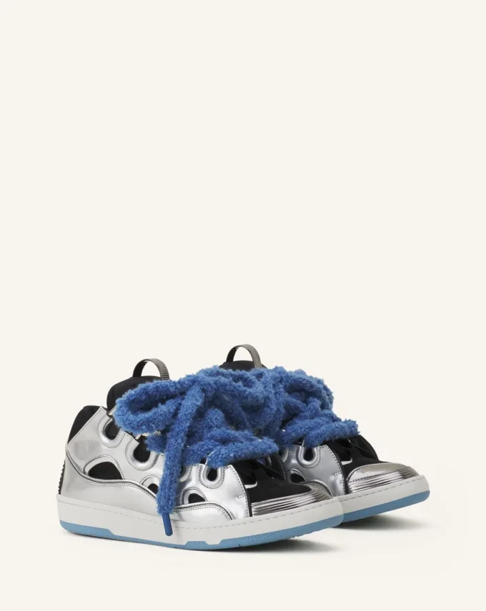 Curb Metallic-Ledersneaker mit Mesh-Schnürsenkeln