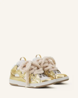 Curb Metallic-Ledersneaker mit Mesh-Schnürsenkeln