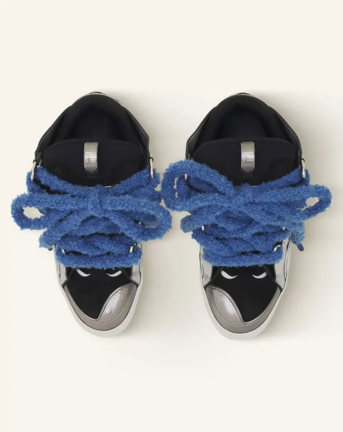 Curb Metallic-Ledersneaker mit Mesh-Schnürsenkeln