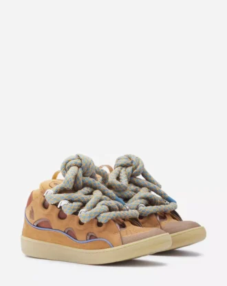 Curb Sneakers aus Leder mit Schlangenleder-Schnürsenkeln