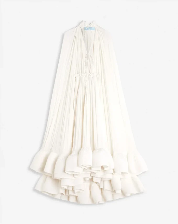 Langes Charmeuse-Rüschenkleid