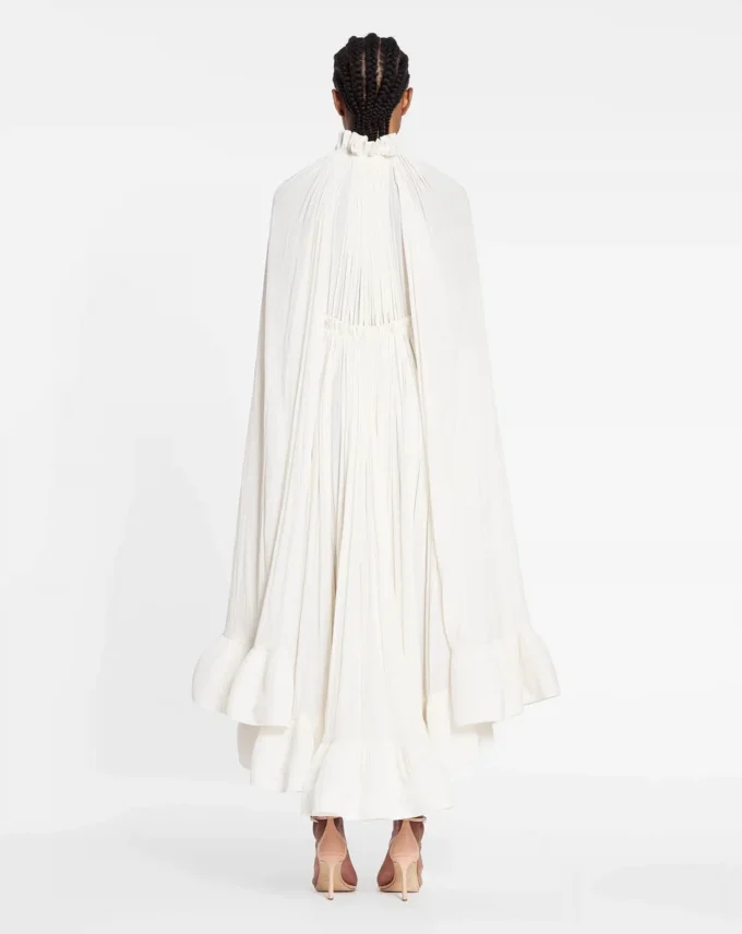 Langes Charmeuse-Rüschenkleid