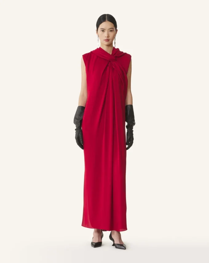 Langes geknotetes Kleid aus Satin
