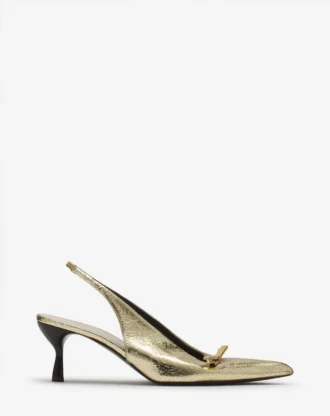 Lanvin Bow Slingback Pumps aus geknittertem Metallic-Leder Lanvin Bow Slingback Pumps aus geknittertem Metallic-Leder