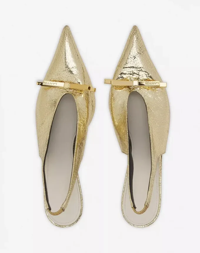 Lanvin Bow Slingback Pumps aus geknittertem Metallic-Leder Lanvin Bow Slingback Pumps aus geknittertem Metallic-Leder