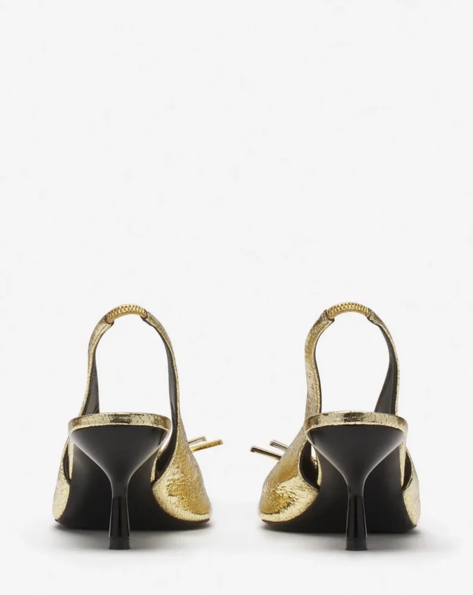 Lanvin Bow Slingback Pumps aus geknittertem Metallic-Leder Lanvin Bow Slingback Pumps aus geknittertem Metallic-Leder