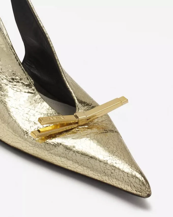 Lanvin Bow Slingback Pumps aus geknittertem Metallic-Leder Lanvin Bow Slingback Pumps aus geknittertem Metallic-Leder