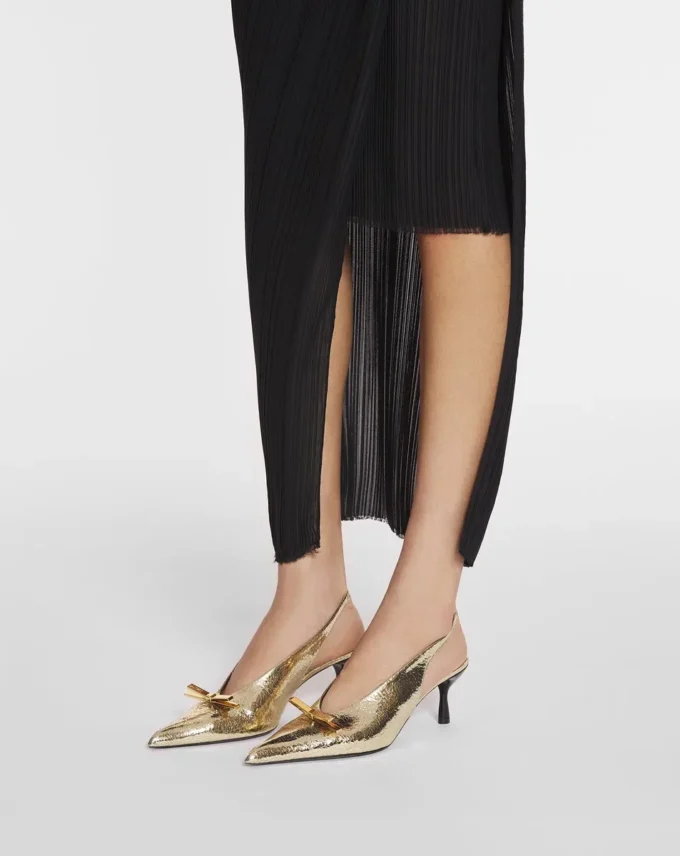 Lanvin Bow Slingback Pumps aus geknittertem Metallic-Leder Lanvin Bow Slingback Pumps aus geknittertem Metallic-Leder