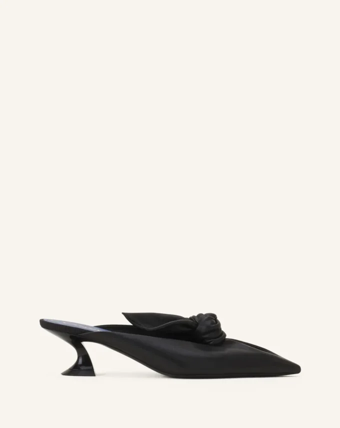 Midnight Step Leder-Pantolette mit Absatz und Schleife Midnight Step Leder-Pantolette mit Absatz und Schleife