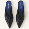 Midnight Step Leder-Pantolette mit Absatz und Schleife Midnight Step Leder-Pantolette mit Absatz und Schleife