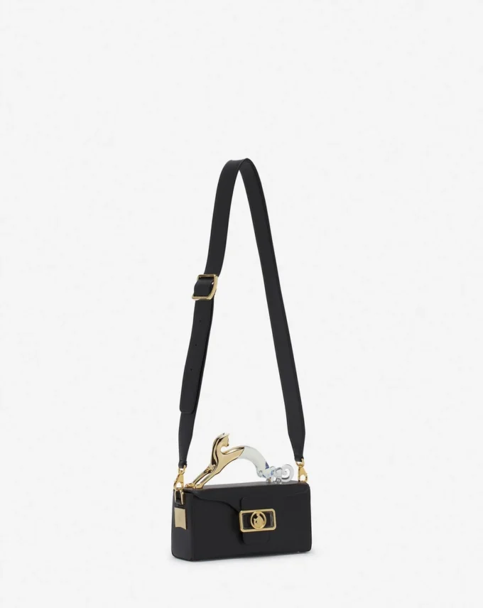 Pencil Cat Nano-Ledertasche mit einer Katze aus zwei Materialien