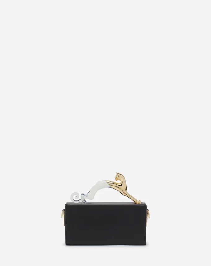 Pencil Cat Nano-Ledertasche mit einer Katze aus zwei Materialien
