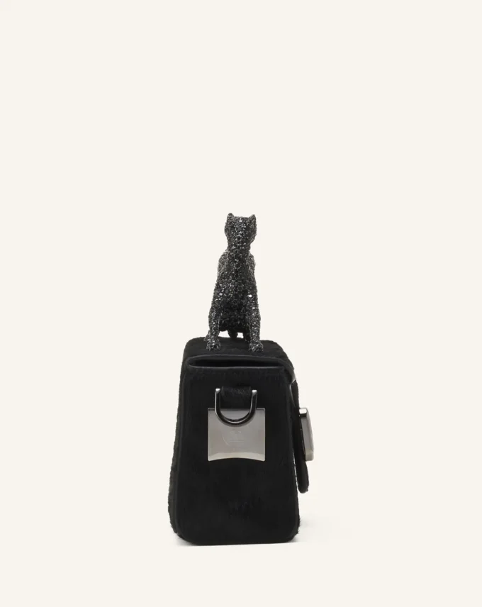 Pencil Cat Nano-Ledertasche mit Pony-Effekt und Strasssteinen
