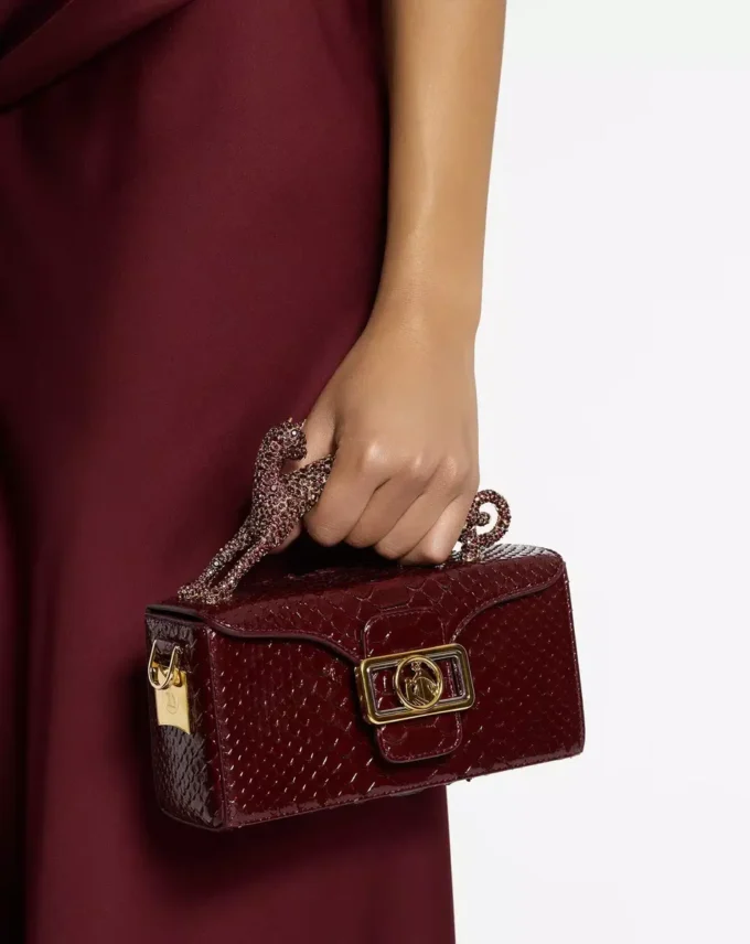 Pencil Cat Python- und Strass-Tasche