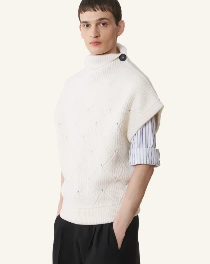 Ärmelloser Wollpullover mit Diamantdetails