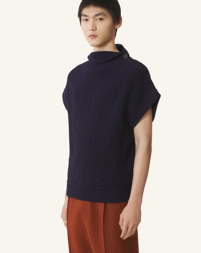 Ärmelloser Wollpullover mit Diamantdetails