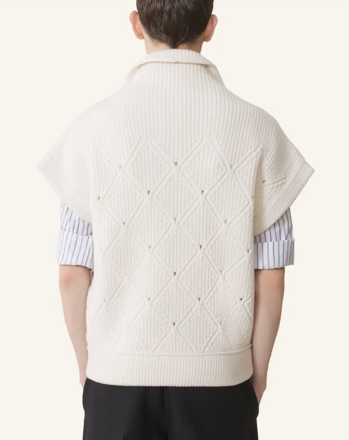 Ärmelloser Wollpullover mit Diamantdetails