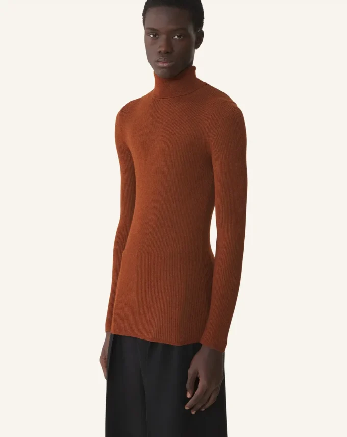 Rollkragenpullover aus Merinowolle und Seide