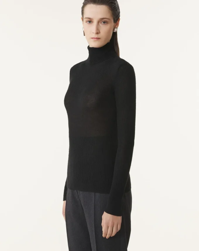 Rollkragenpullover aus Merinowolle und Seide