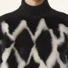 Rollkragenpullover aus Wolle und Leder mit Intarsien
