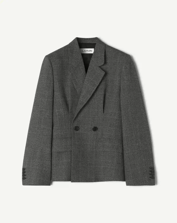 Zweireihige, taillierte Jacke aus Prince-of-Wales-Wolle Zweireihige, taillierte Jacke aus Prince-of-Wales-Wolle
