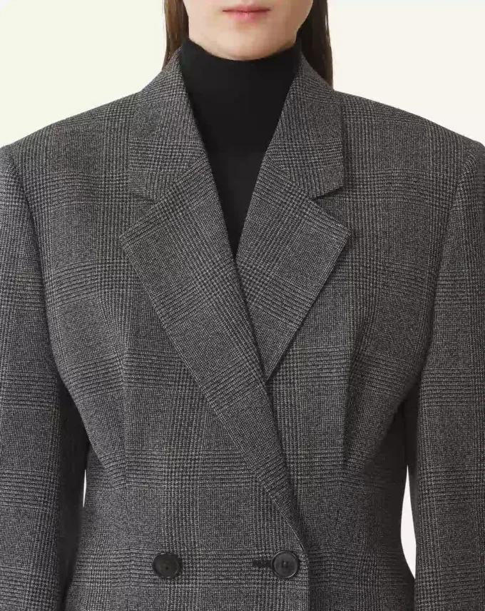 Zweireihige, taillierte Jacke aus Prince-of-Wales-Wolle Zweireihige, taillierte Jacke aus Prince-of-Wales-Wolle